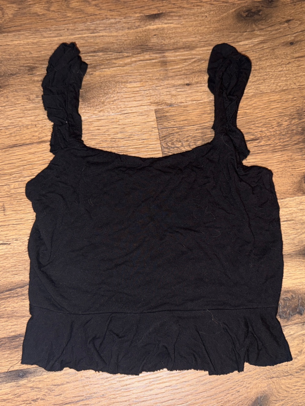 Aeropostale Black Ruffle-Hem Tank with Braided Straps